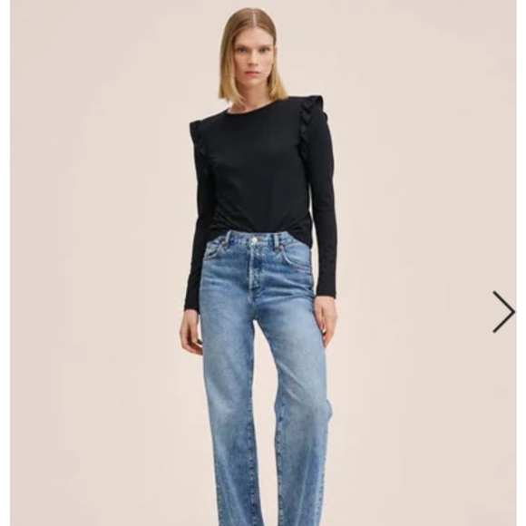 Mango Ruffle Cotton T-shirt Black - Picture 3 of 6